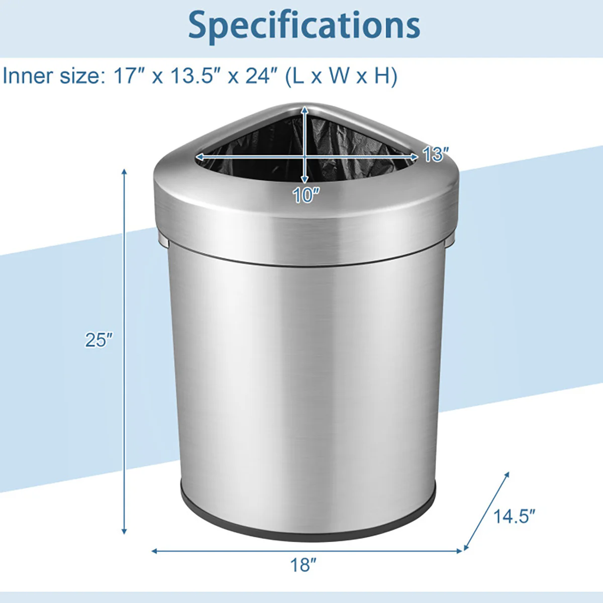 60L Stainless Steel Corner Trash Bin - Image 8