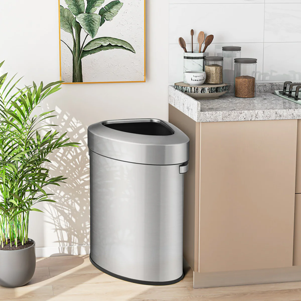60L Stainless Steel Corner Trash Bin - Image 9