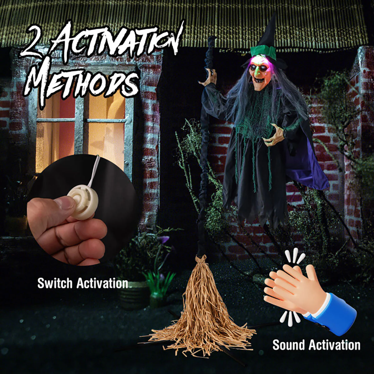 7 Ft. Mechanized LED Witch on Broom - Image 5