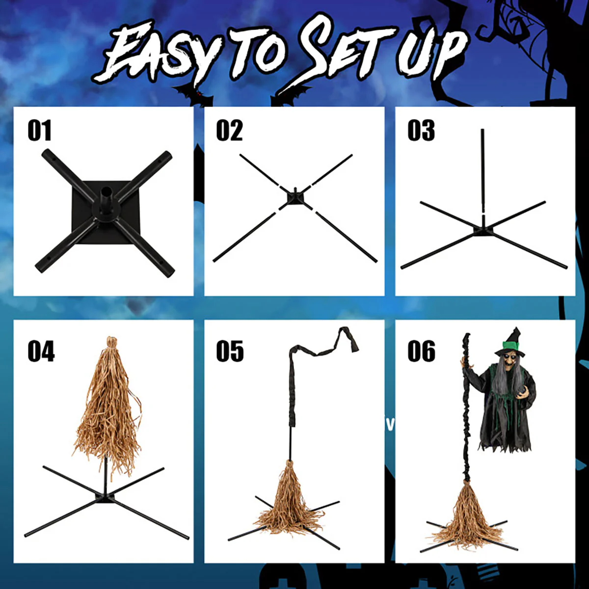 7 Ft. Mechanized LED Witch on Broom - Image 6