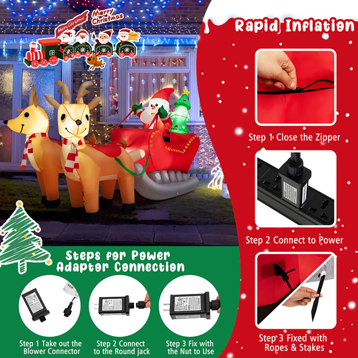 7-Ft. Inflatable Santa Sleigh Ride - Image 5