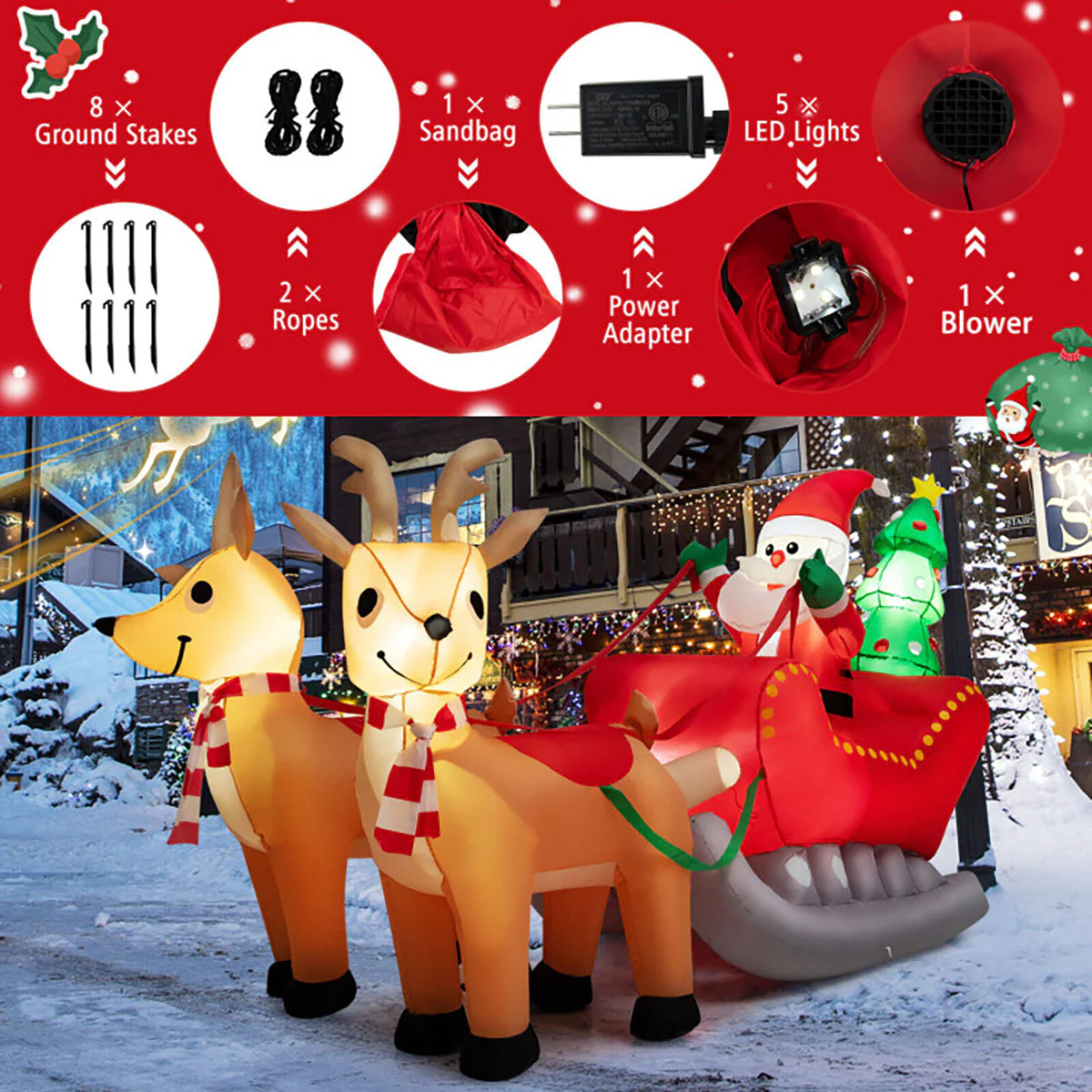 7-Ft. Inflatable Santa Sleigh Ride - Image 6