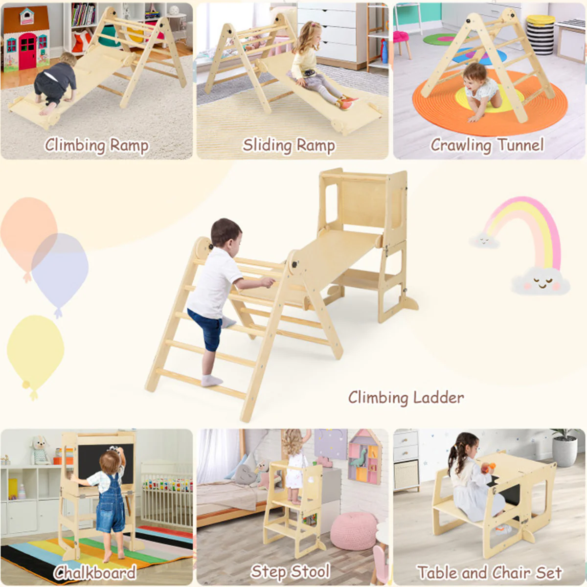 7-in-1 Climbing Toy Connected Table and Chair Set - Image 13