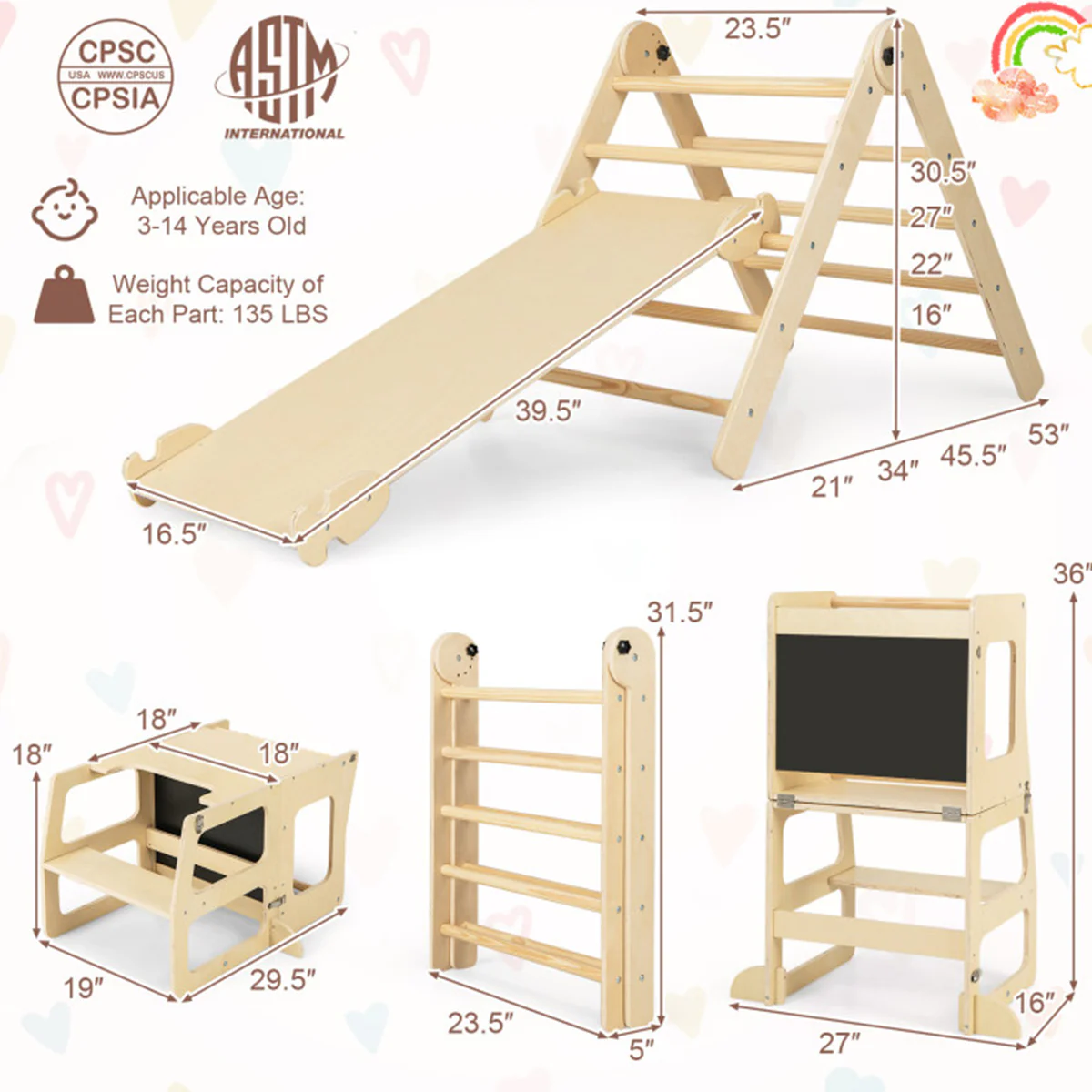 7-in-1 Climbing Toy Connected Table and Chair Set - Image 21