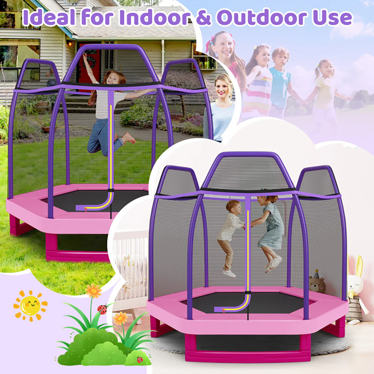 7' Kids Bounce Jumper Trampoline with Enclosure - Image 14