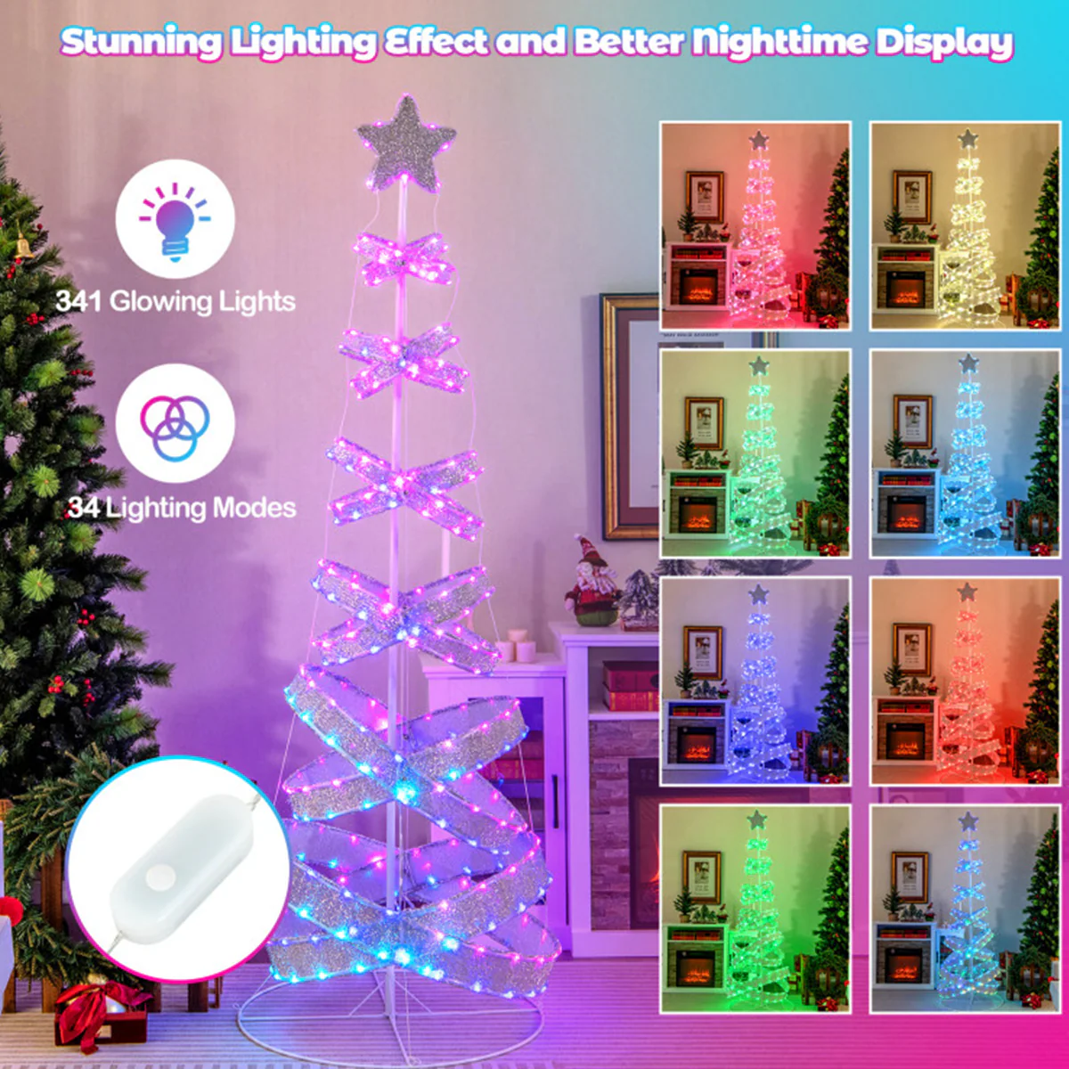 7' Pre-Lit Spiral Christmas Tree Decoration - Image 3