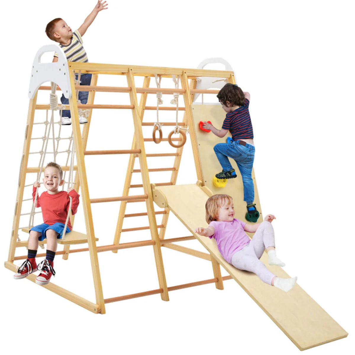 8-in-1 Wooden Jungle Gym Playset with Slide and Monkey Bars - Image 2