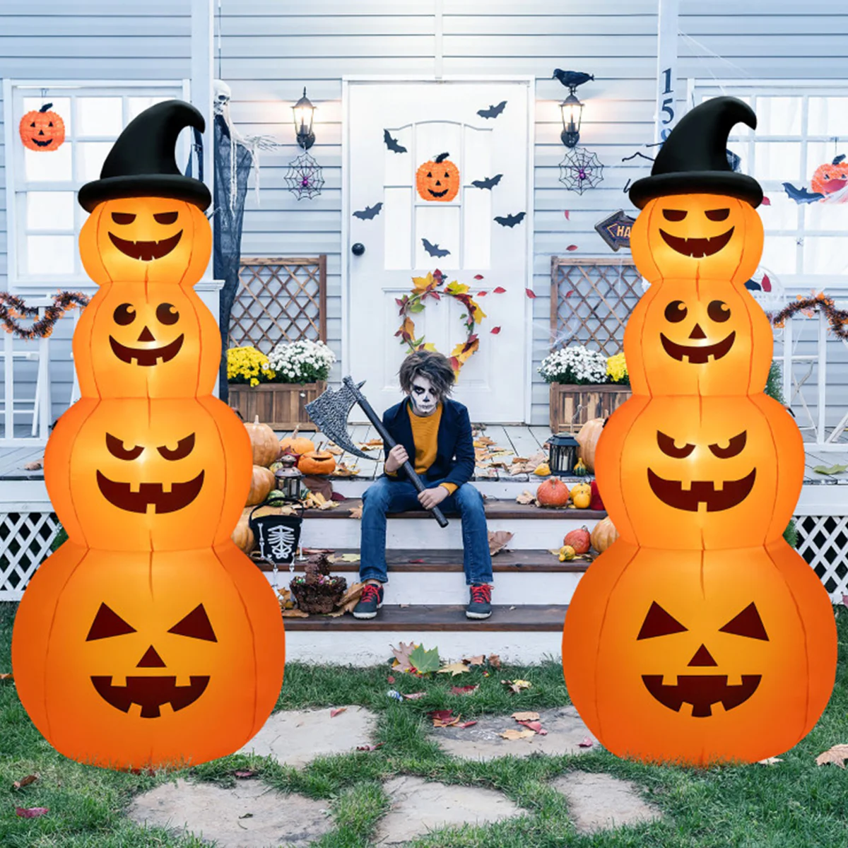 8' Inflatable Halloween Pumpkin Stack - Image 9