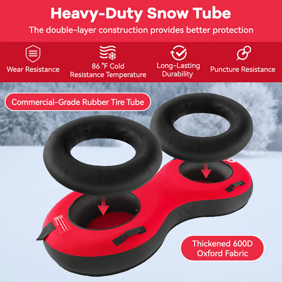80'' 2-Person Heavy-Duty Inflatable Snow Sled - Image 4