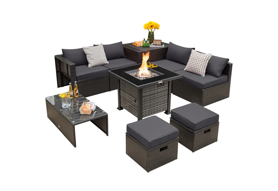 9-Piece Outdoor Furniture Set with Fire Table - Image 12