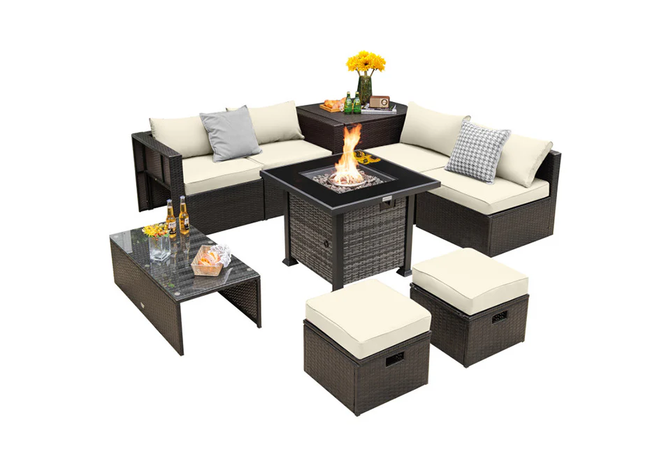 9-Piece Outdoor Furniture Set with Fire Table - Image 13