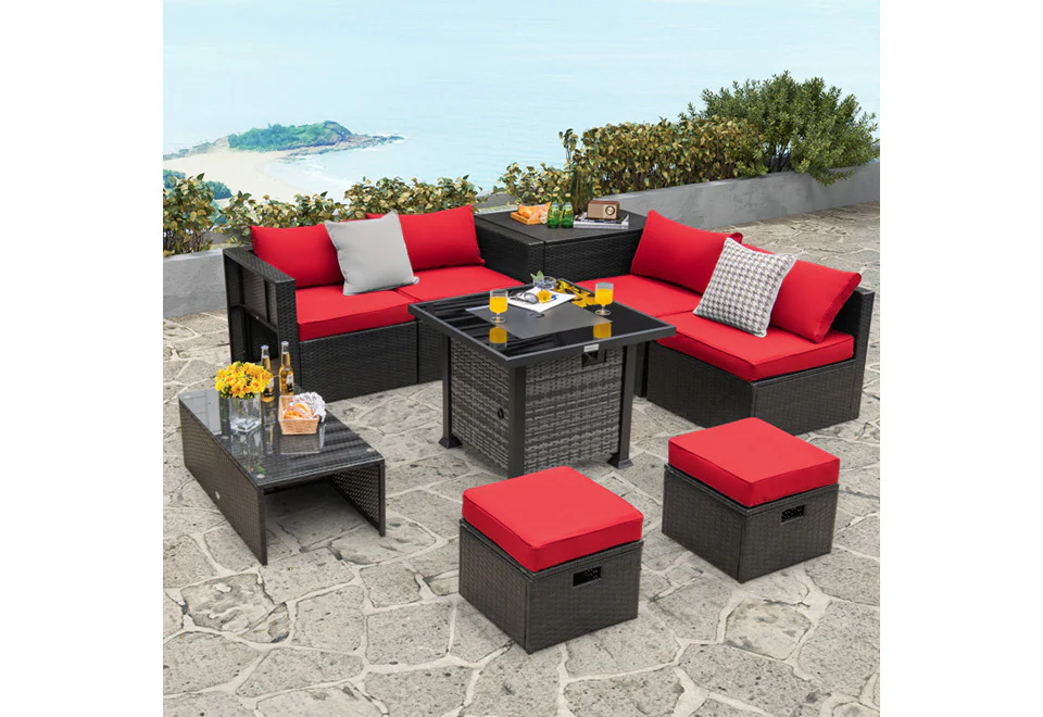 9-Piece Outdoor Furniture Set with Fire Table - Image 3