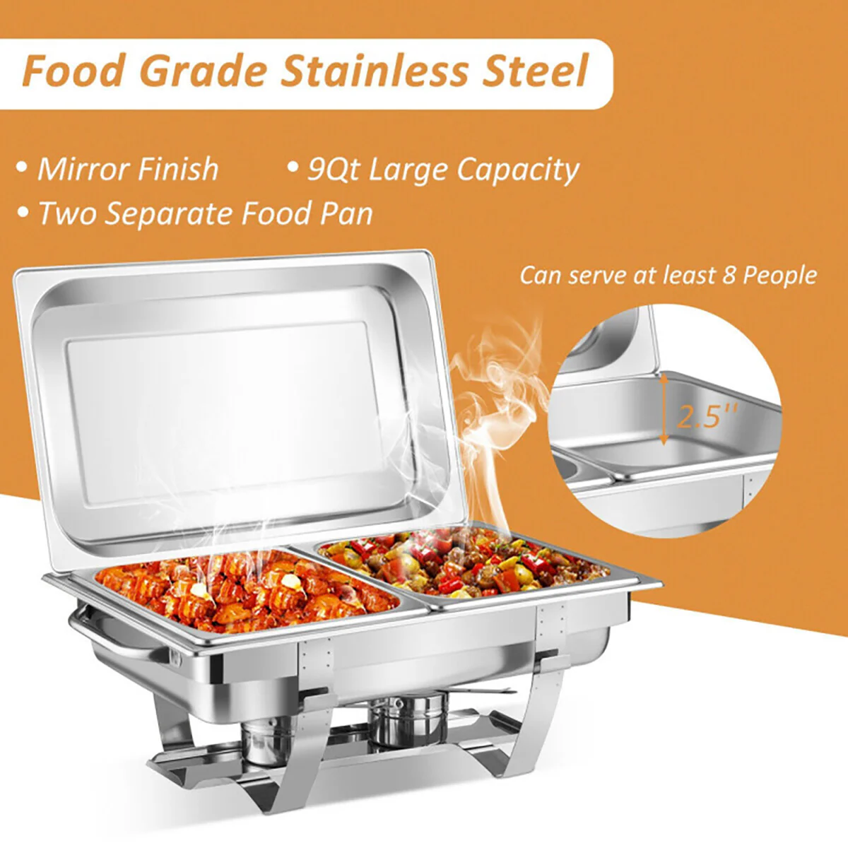 9 Qt Stainless Steel Chafing Dish (Set of 2) - Image 4