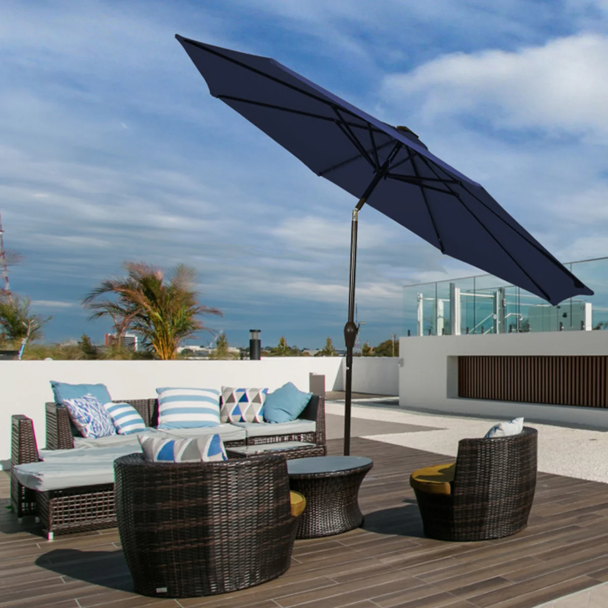 9' Solar LED Lighted Patio Table Umbrella - Image 27