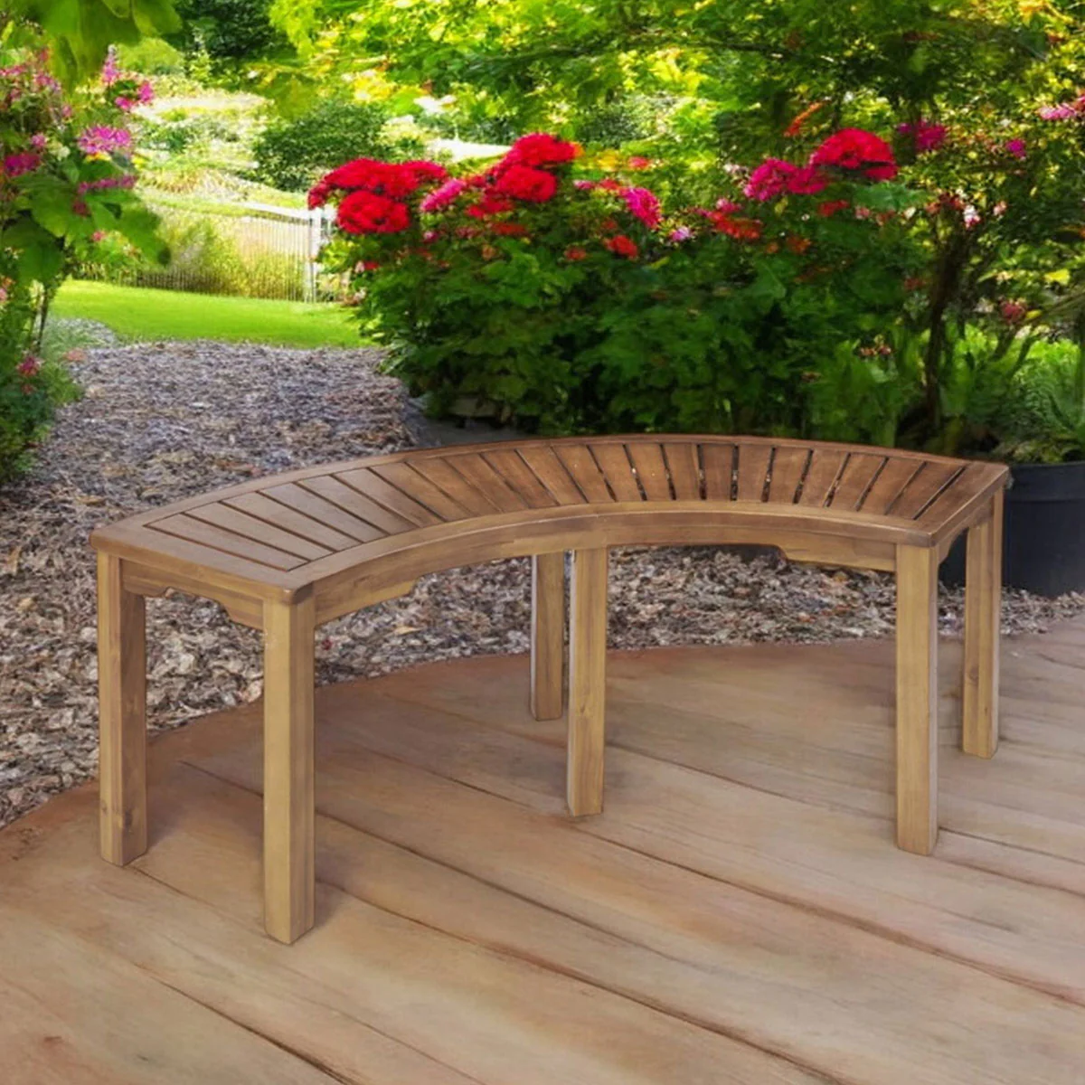 Acacia Wood Curved Bench - Image 3