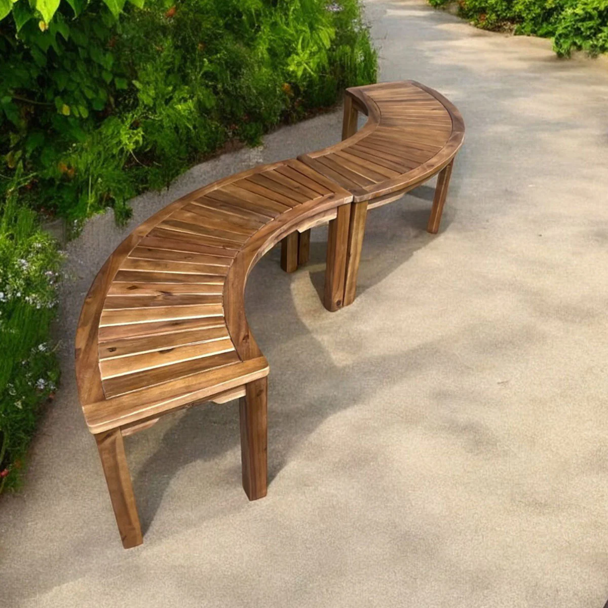 Acacia Wood Curved Bench - Image 5