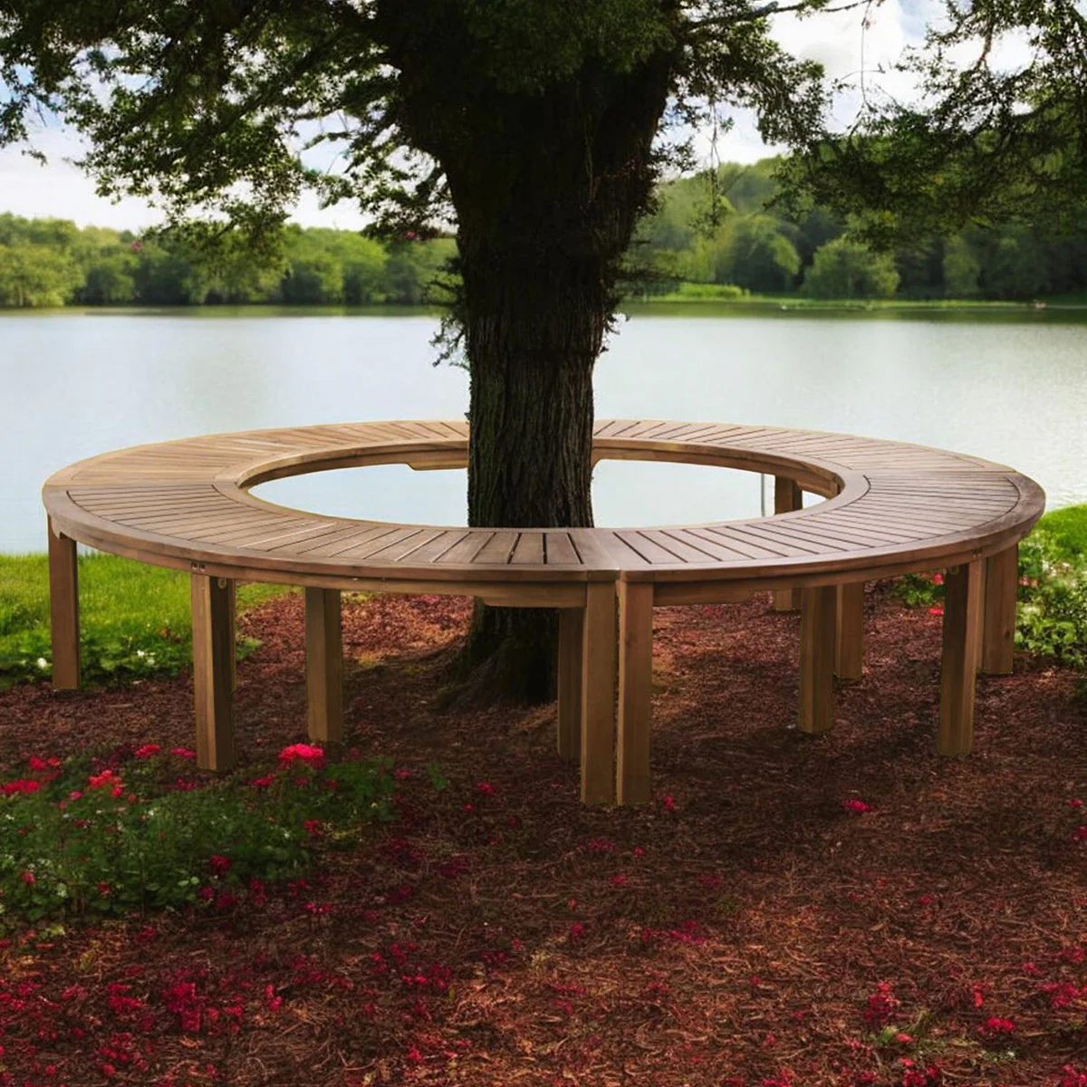 Acacia Wood Curved Bench - Image 6