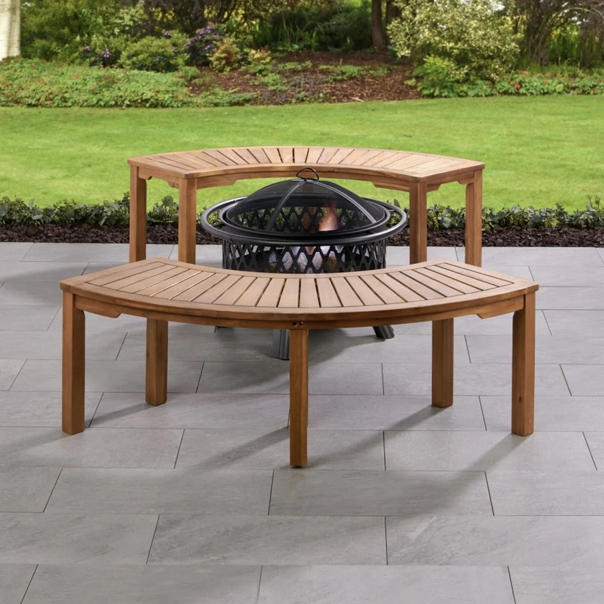 Acacia Wood Curved Bench - Image 9