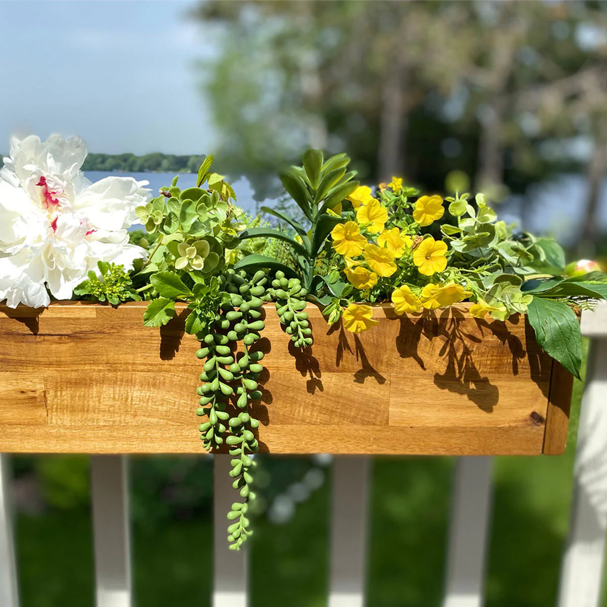 Acacia Wood Deck Rail Planter - Image 3
