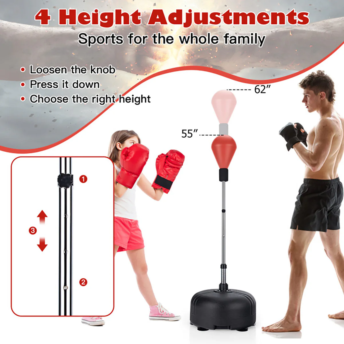 Adjustable Freestanding Punching Bag with Boxing Gloves - Image 7