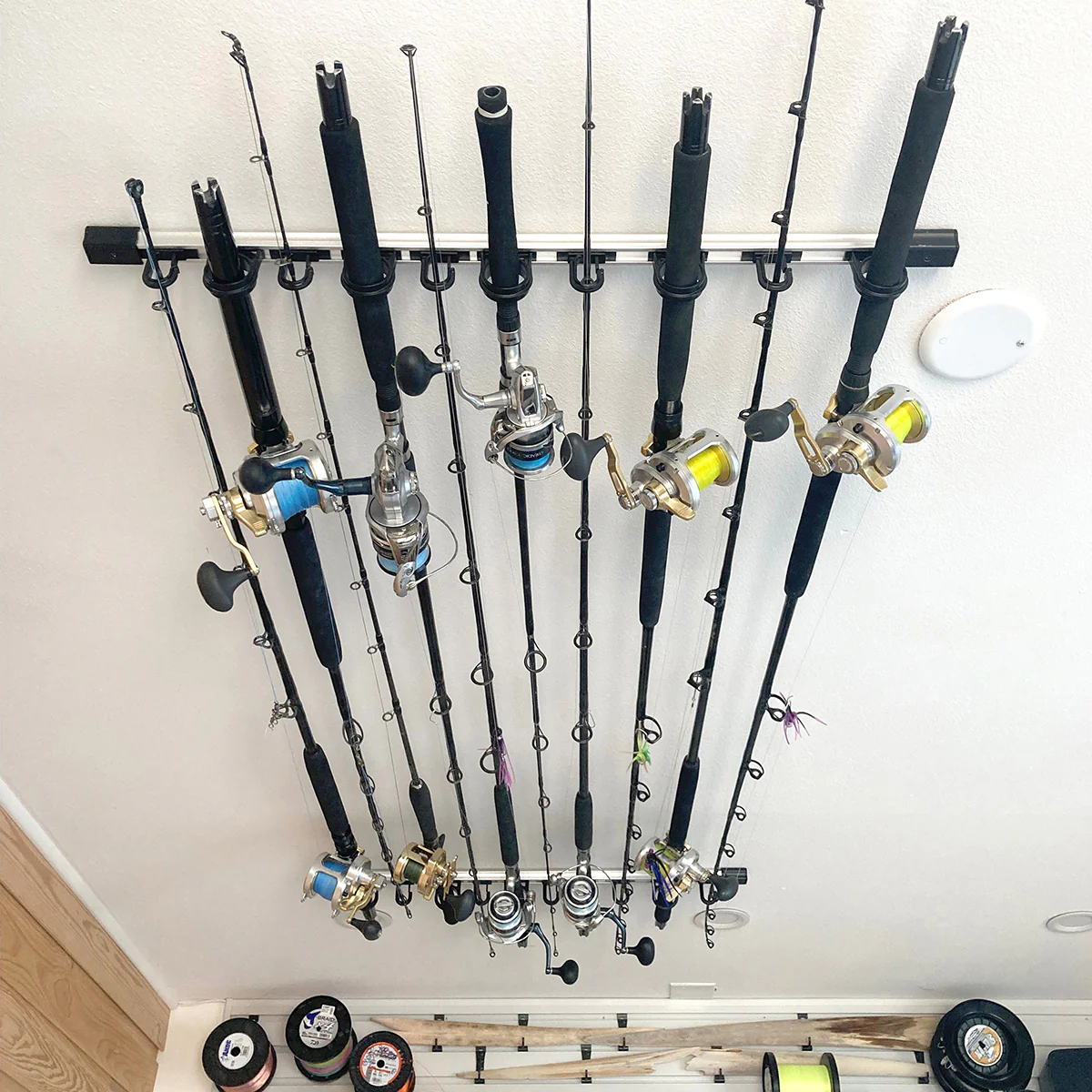All Weather Aluminum 10 Fishing Rod Wall or Ceiling Rack