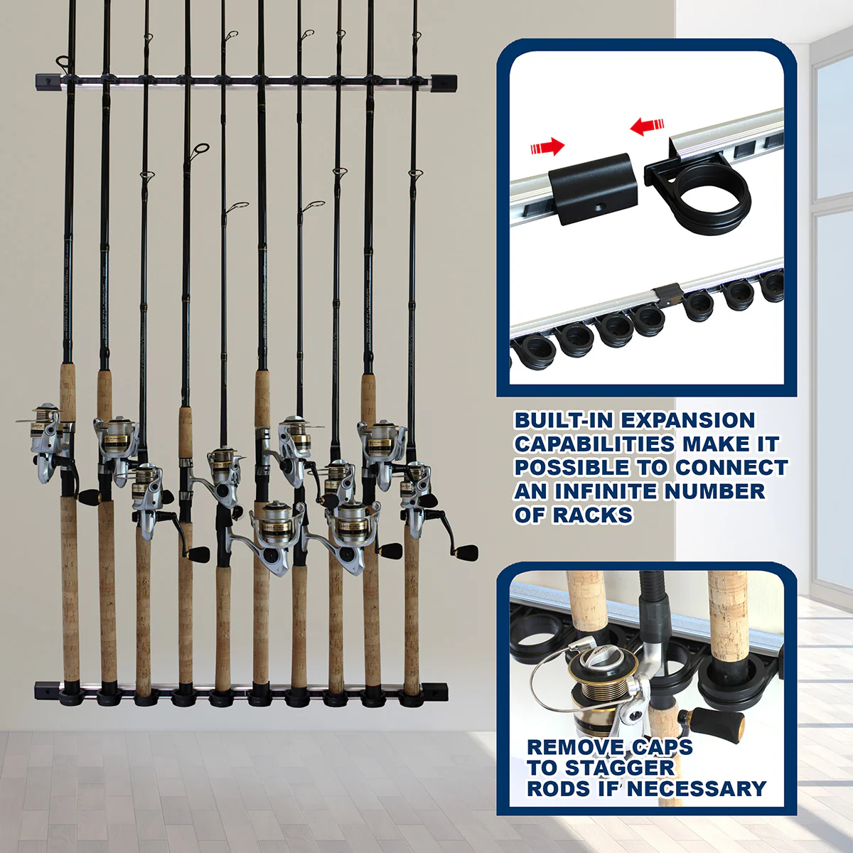 All Weather Aluminum 10 Fishing Rod Wall or Ceiling Rack - Image 3