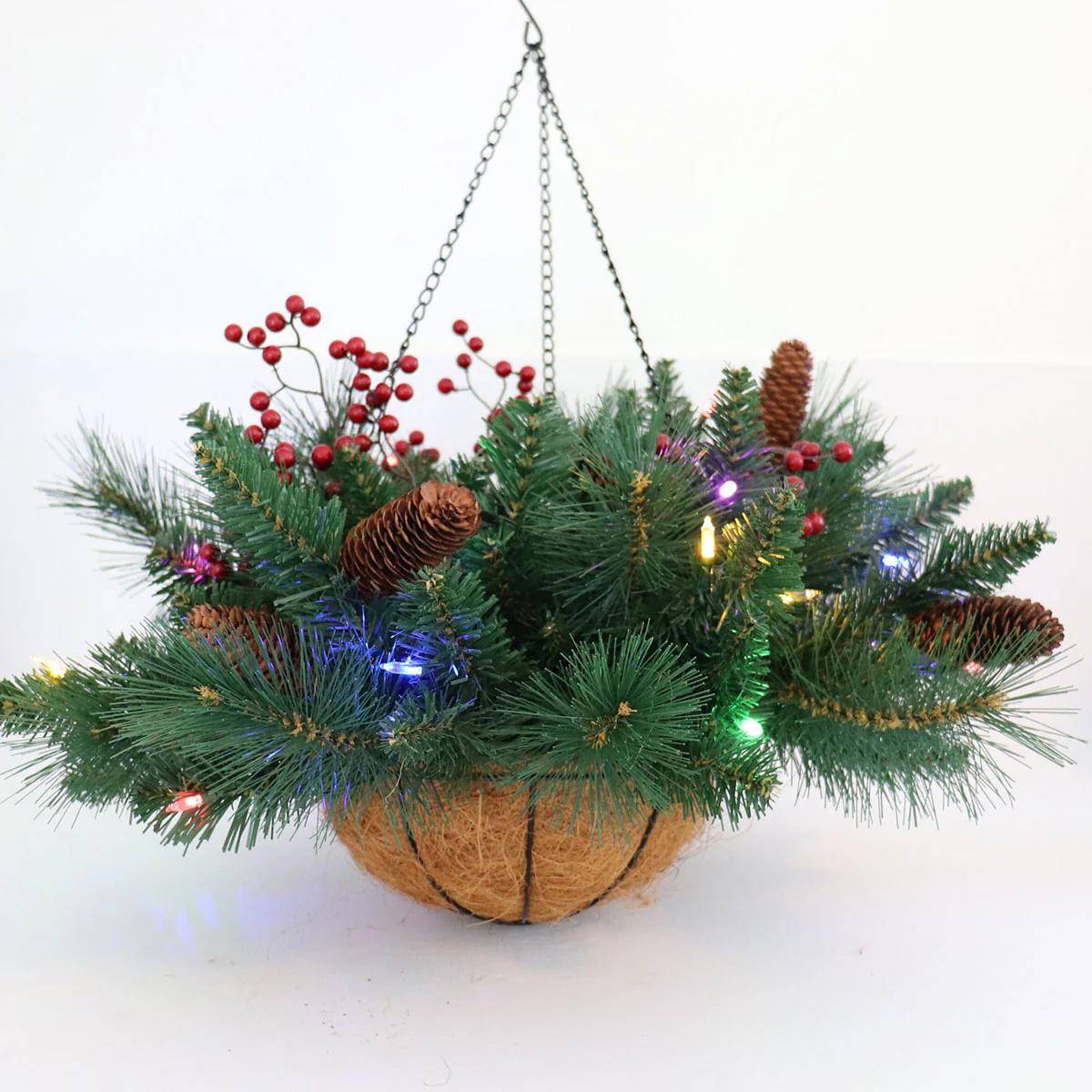 Berry Foliage Hanging Basket with LED Lights - Image 2