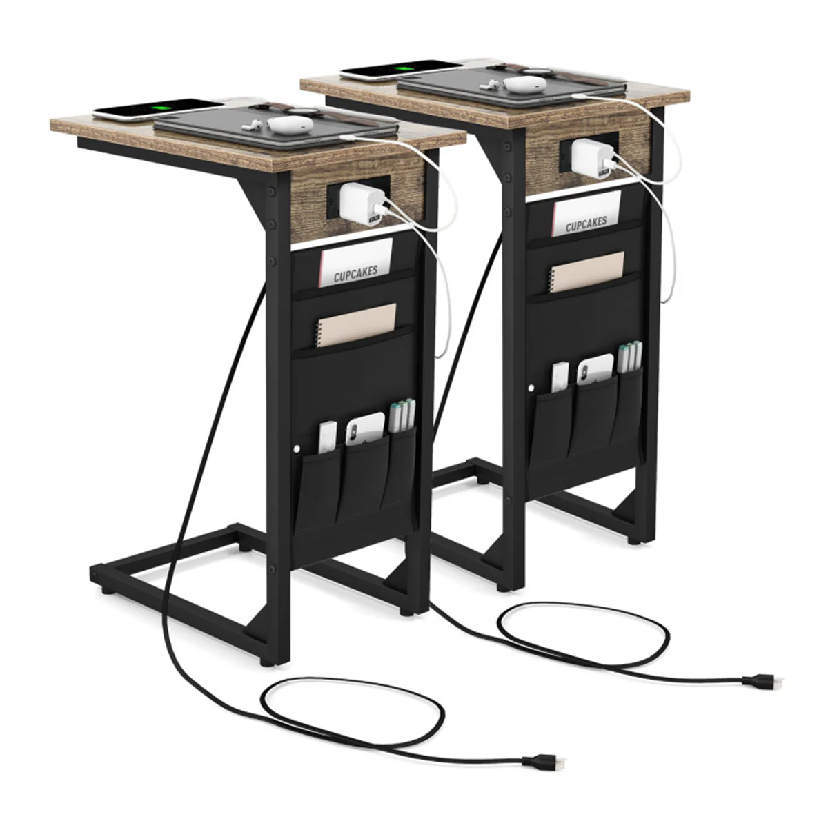 C-Shaped End Tables with Charging Station (Set of 2) - Image 2