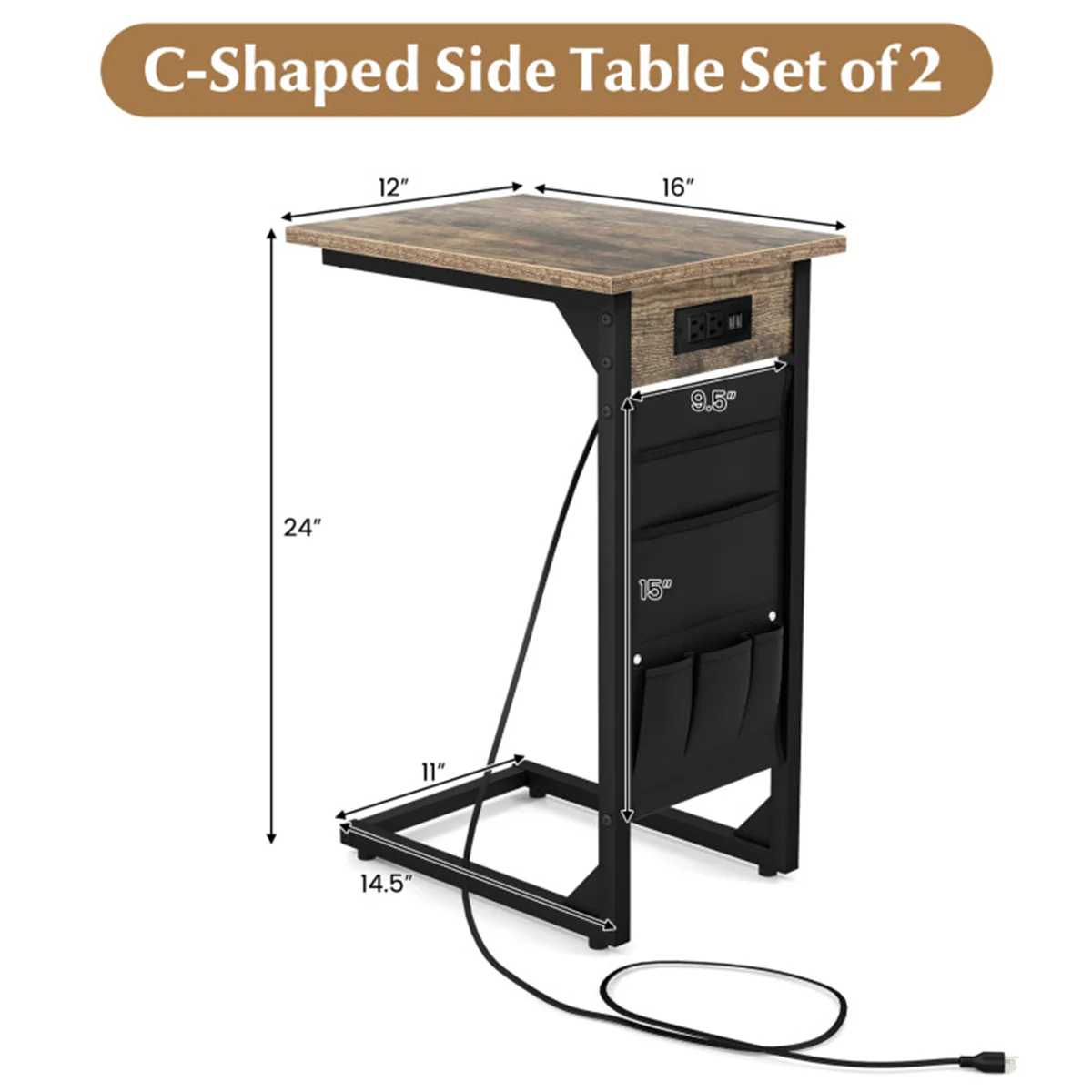 C-Shaped End Tables with Charging Station (Set of 2) - Image 6