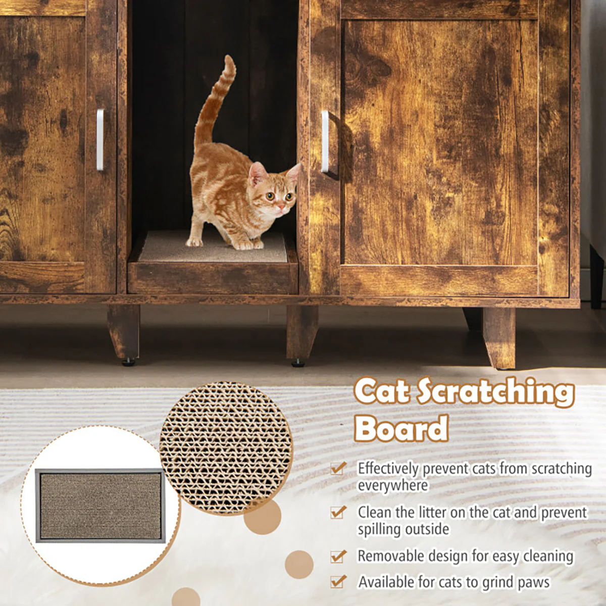 Cat Litter Box Enclosure with Scratching Board - Image 36