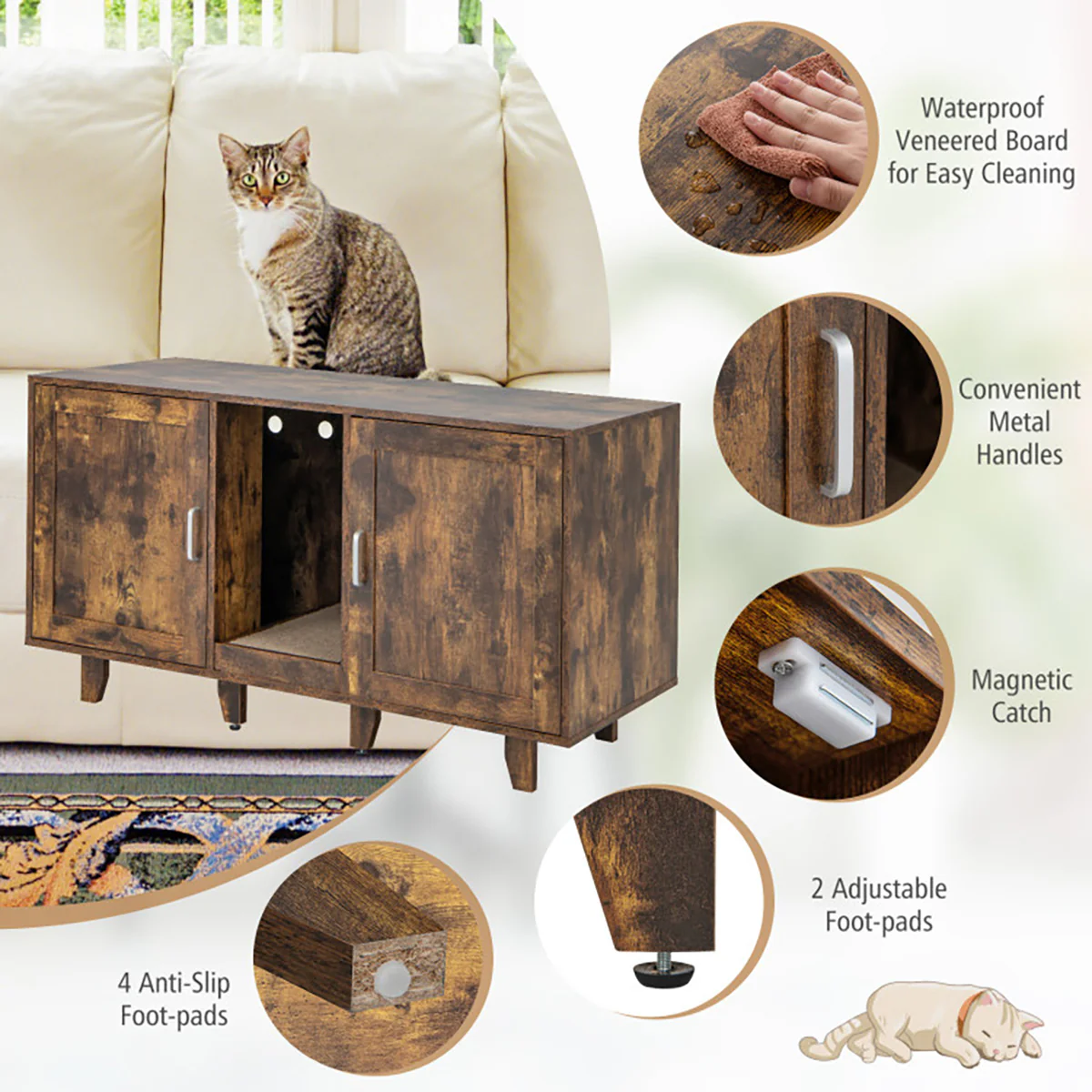 Cat Litter Box Enclosure with Scratching Board - Image 37