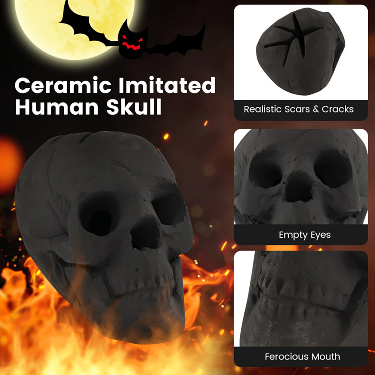 Ceramic Fireproof Fire Pit Skull - Image 4