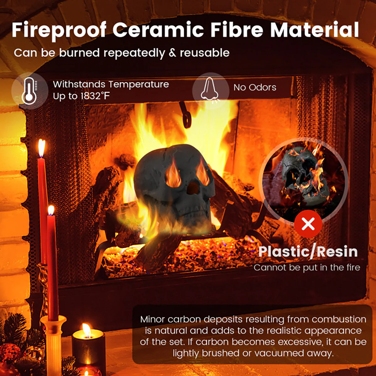 Ceramic Fireproof Fire Pit Skull - Image 8