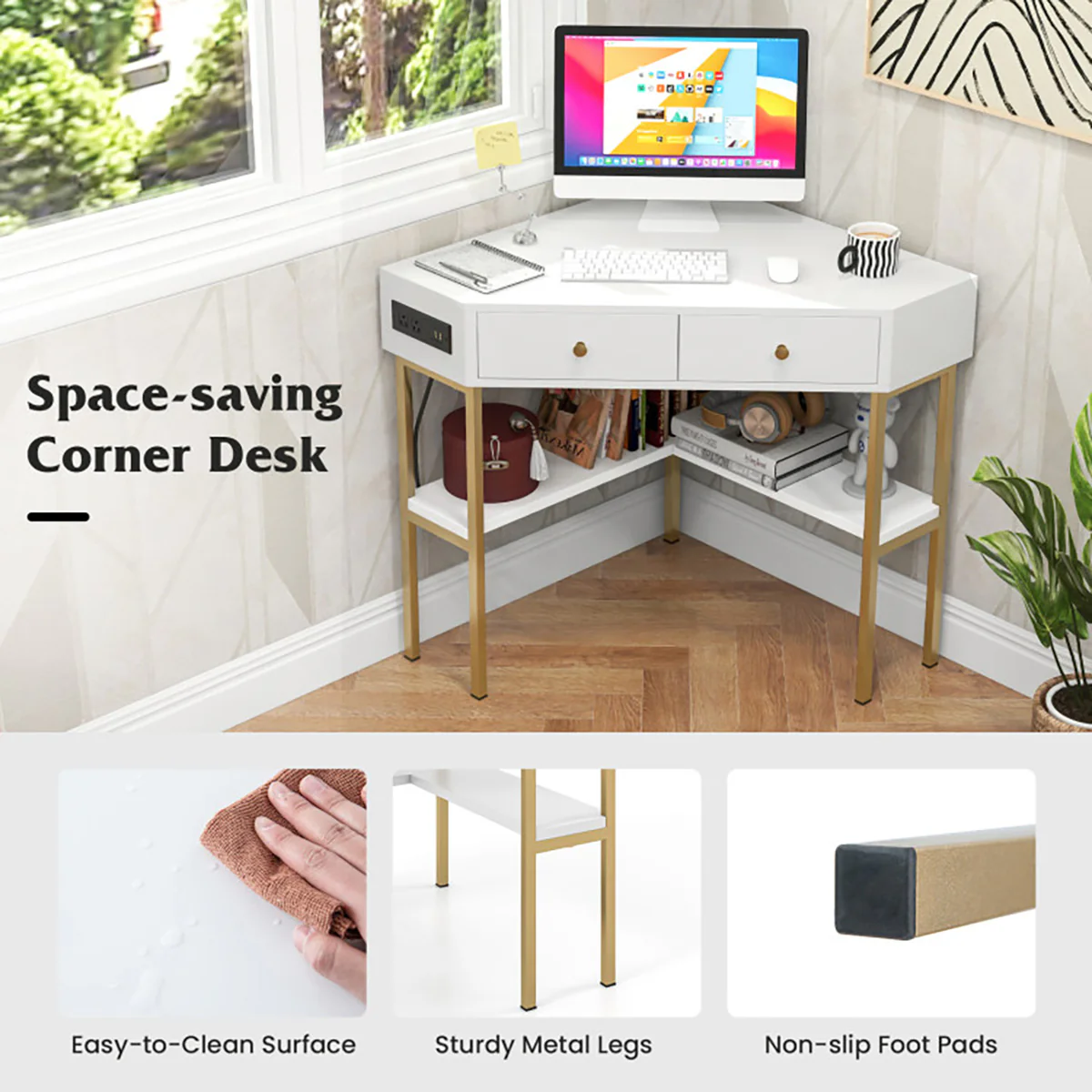 Corner Desk with Built-In Charging Station - Image 16