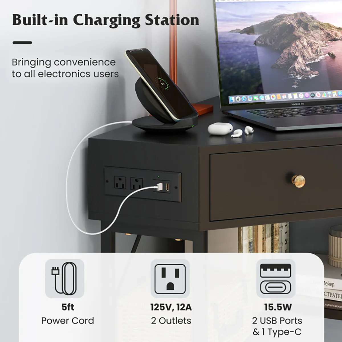 Corner Desk with Built-In Charging Station - Image 6