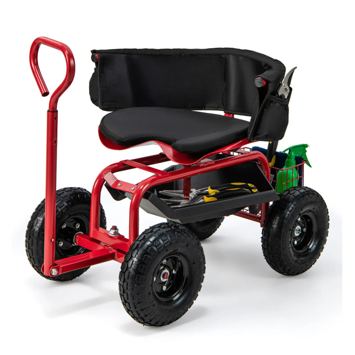 Cushioned Rolling Garden Cart with Swivel Seat - Image 2