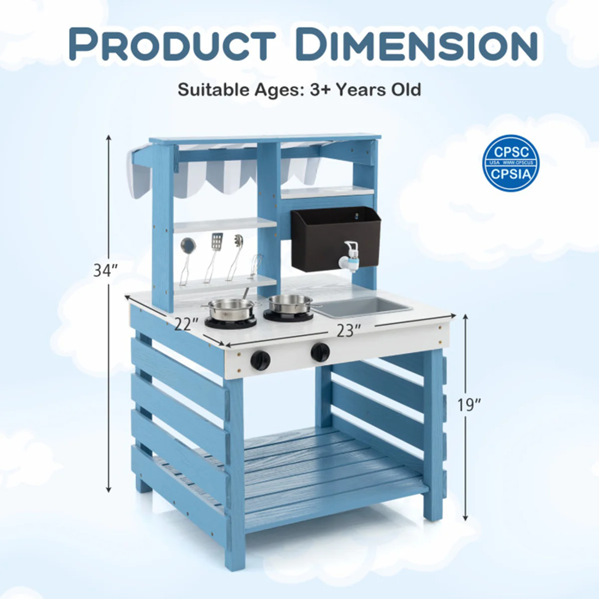 Double-Sided Wooden Play Kitchen and Grocery Stand - Image 9