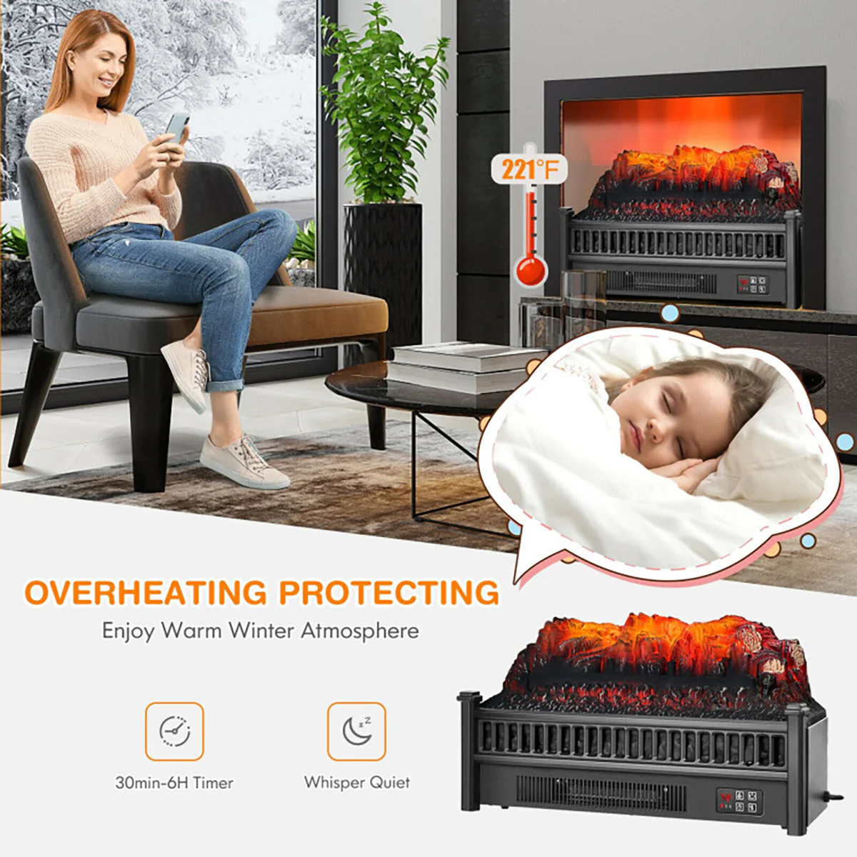 Electric Fireplace Log Set Heater - Image 6