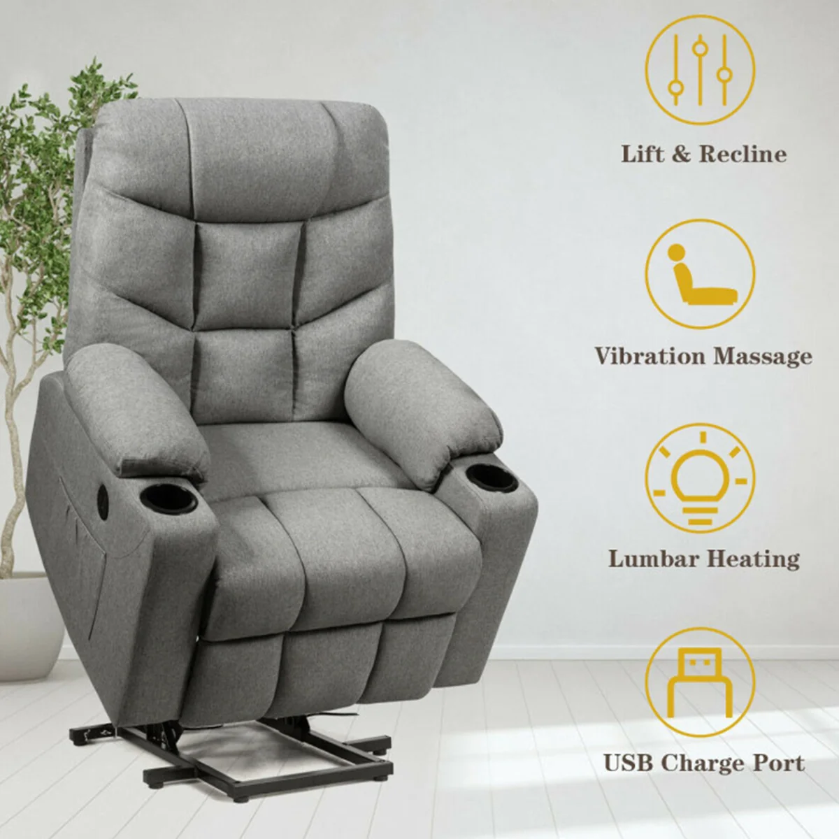 Electric Power Lift Heated Massage Chair Recliner - Image 4