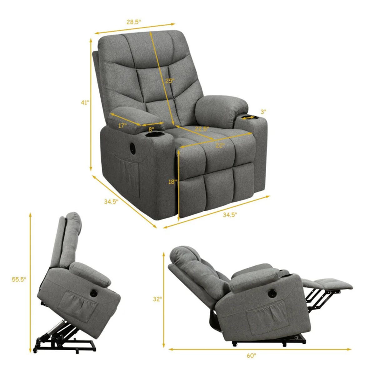 Electric Power Lift Heated Massage Chair Recliner - Image 9