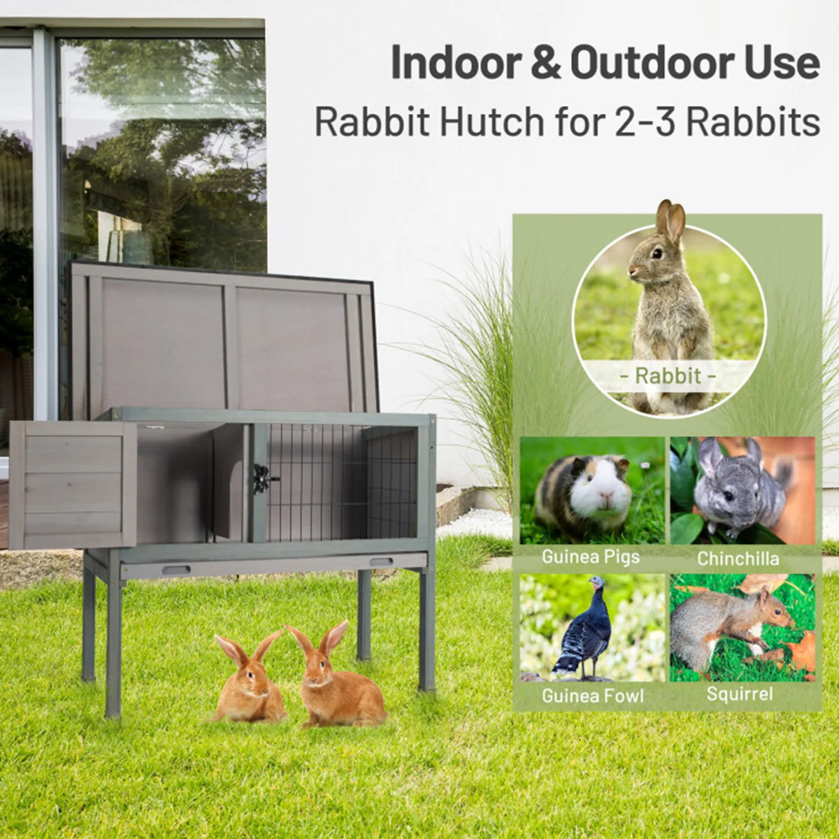 Elevated Rabbit Hutch with Hinged Roof - Image 3