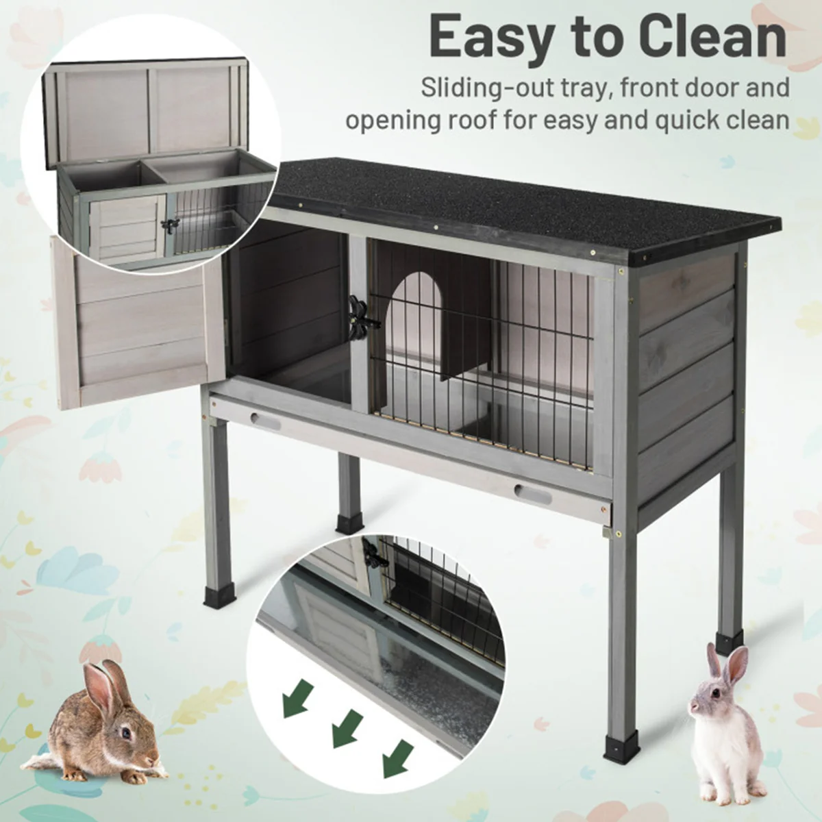 Elevated Rabbit Hutch with Hinged Roof - Image 5