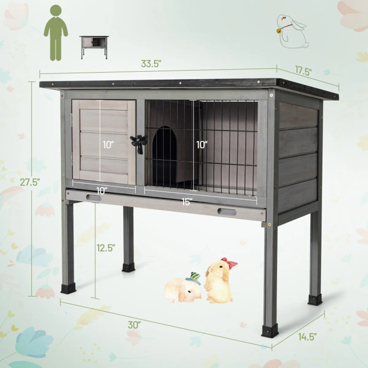 Elevated Rabbit Hutch with Hinged Roof - Image 8