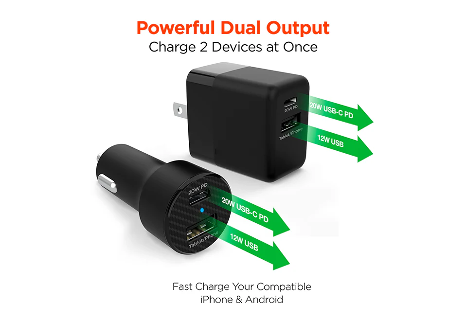 Fast Charge Dual Output Wall and Car Charger Set - Image 10