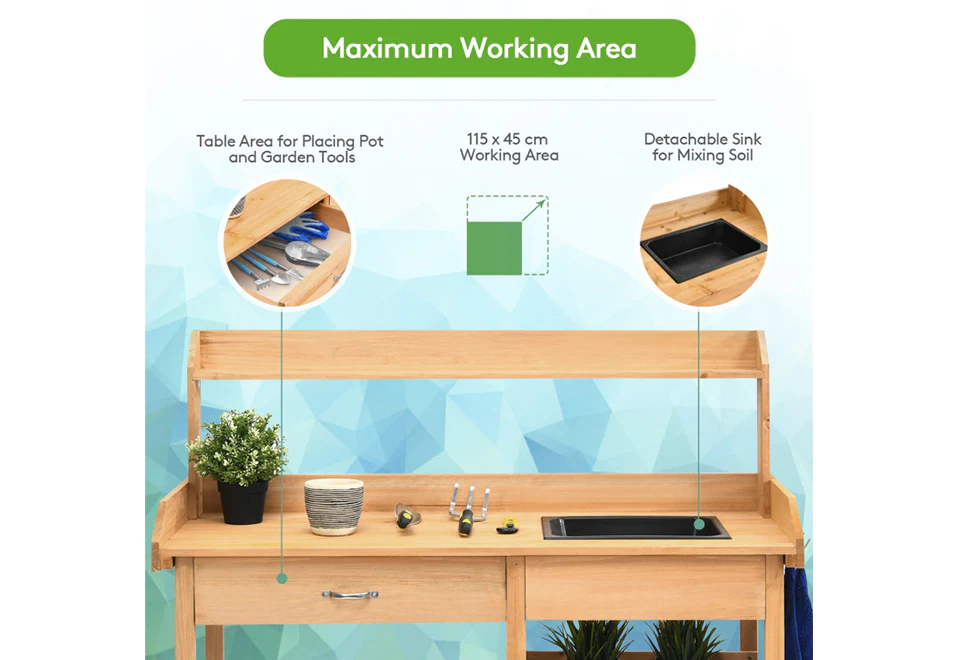 Fir Wood Potting Bench with Sink - Image 7