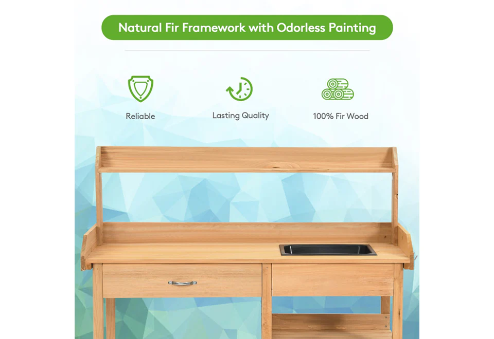 Fir Wood Potting Bench with Sink - Image 9