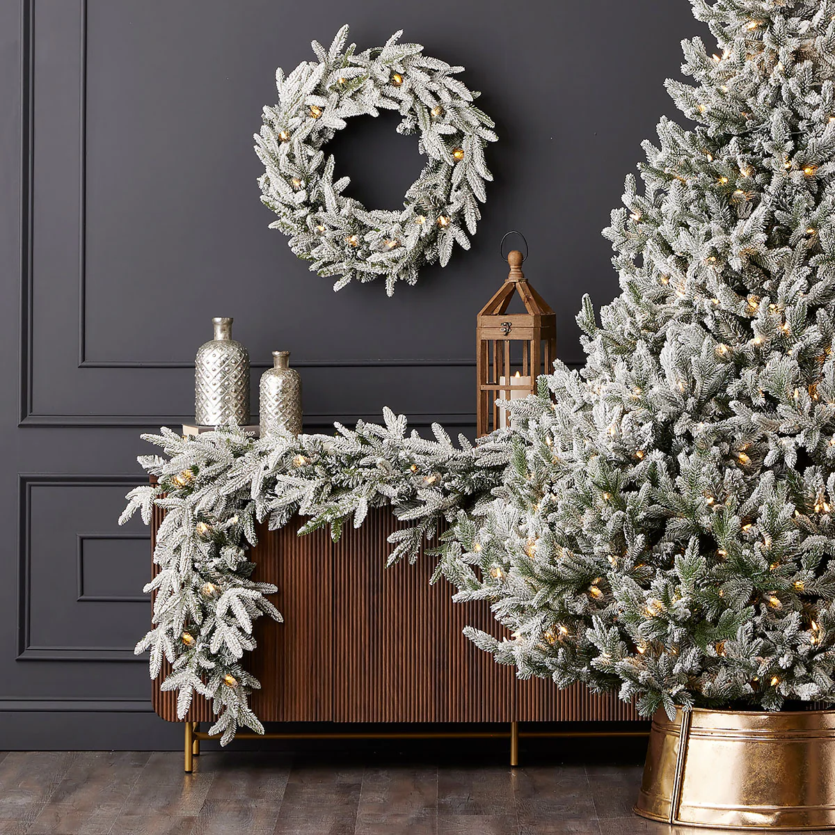 9' Flocked Frasier Fir Garland - Image 5