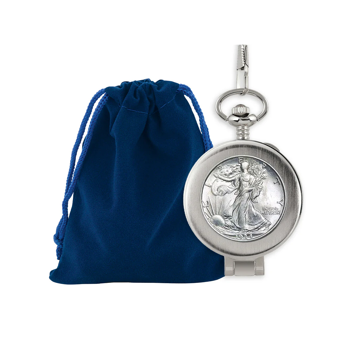 Glass Dome Silver Walking Liberty Half Dollar Pocket Watch - Image 6