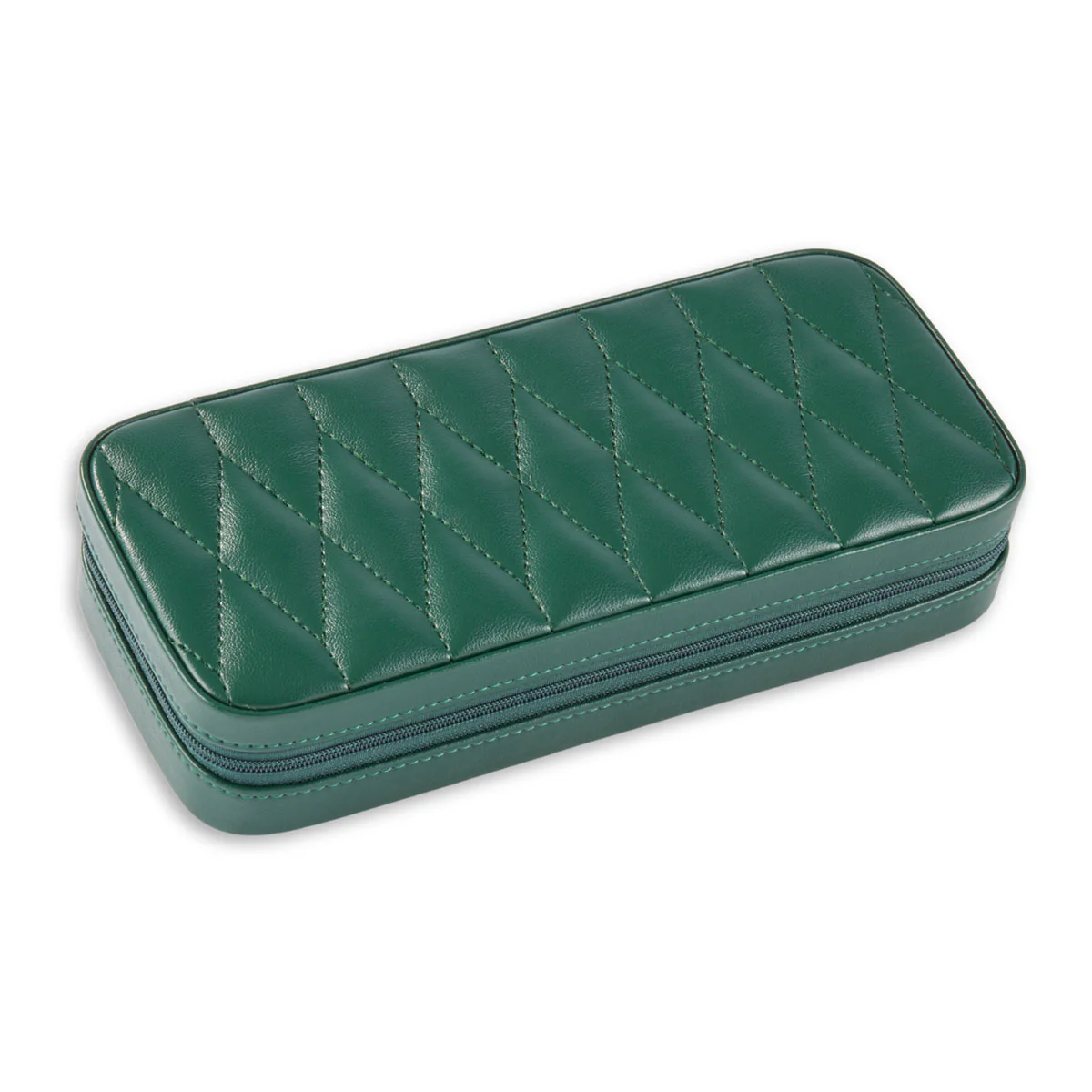 Green Leather Diamond Quilt Design Travel Jewelry Case - Image 5