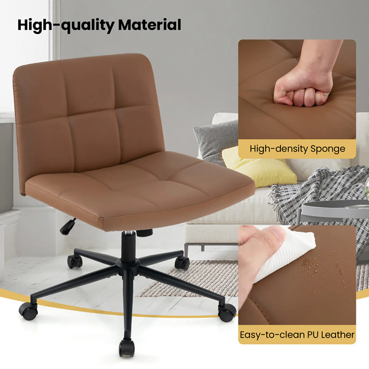 Height-Adjustable Armless Desk Chair with Wheels - Image 16